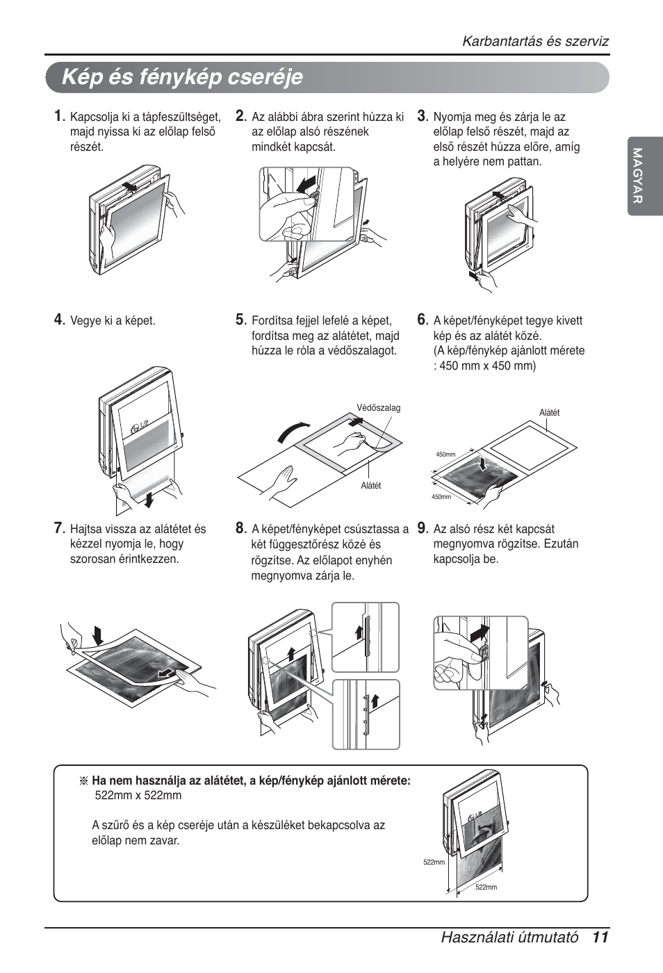 Kép és fénykép cseréje, Használati útmutató 11 | LG ARNU12GSFV2 User Manual | Page 165 / 267