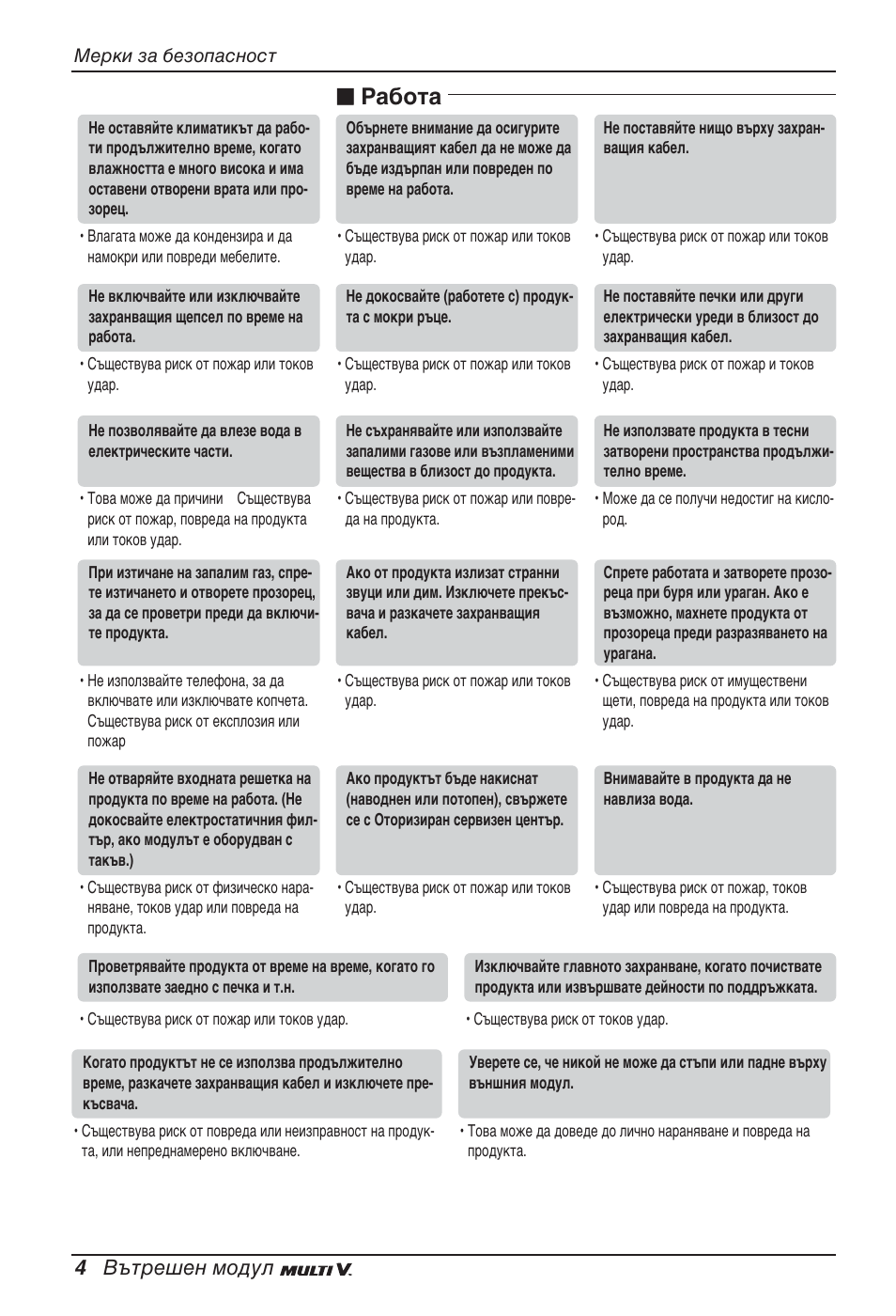 N работа, 4 вътрешен модул | LG ARNU12GSFV2 User Manual | Page 172 / 267