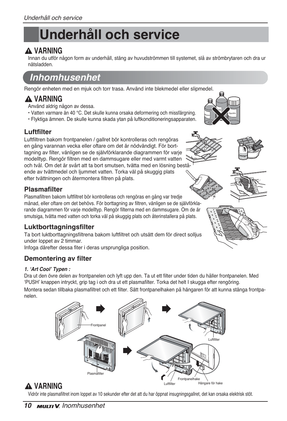 Underhåll och service, Inhomhusenhet, Varning | LG ARNU12GSFV2 User Manual | Page 220 / 267