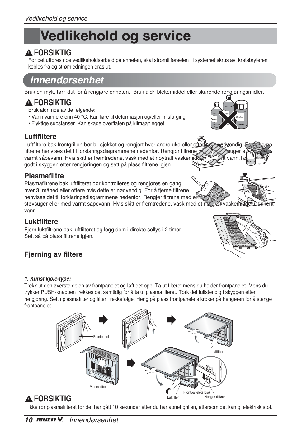 Vedlikehold og service, Innendørsenhet, Forsiktig | LG ARNU12GSFV2 User Manual | Page 234 / 267