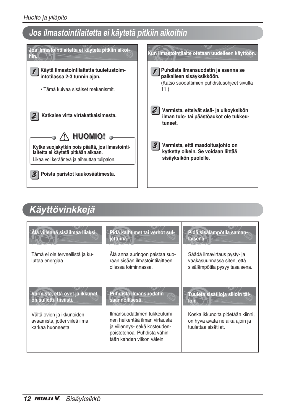 Huomio | LG ARNU12GSFV2 User Manual | Page 250 / 267