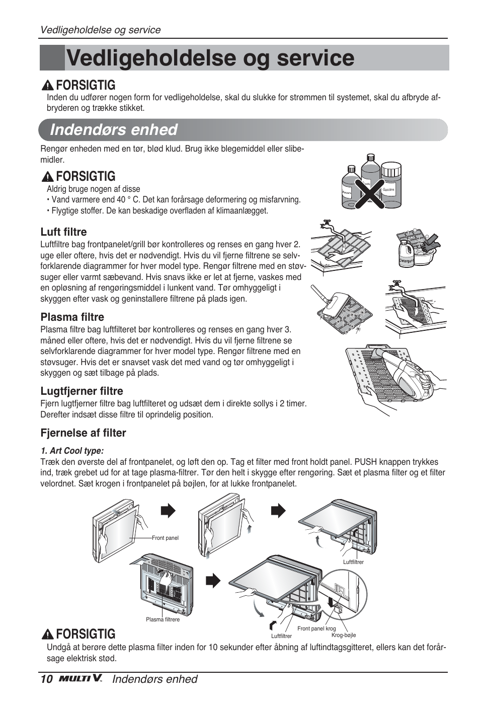 Vedligeholdelse og service, Indendørs enhed, Forsigtig | LG ARNU12GSFV2 User Manual | Page 262 / 267