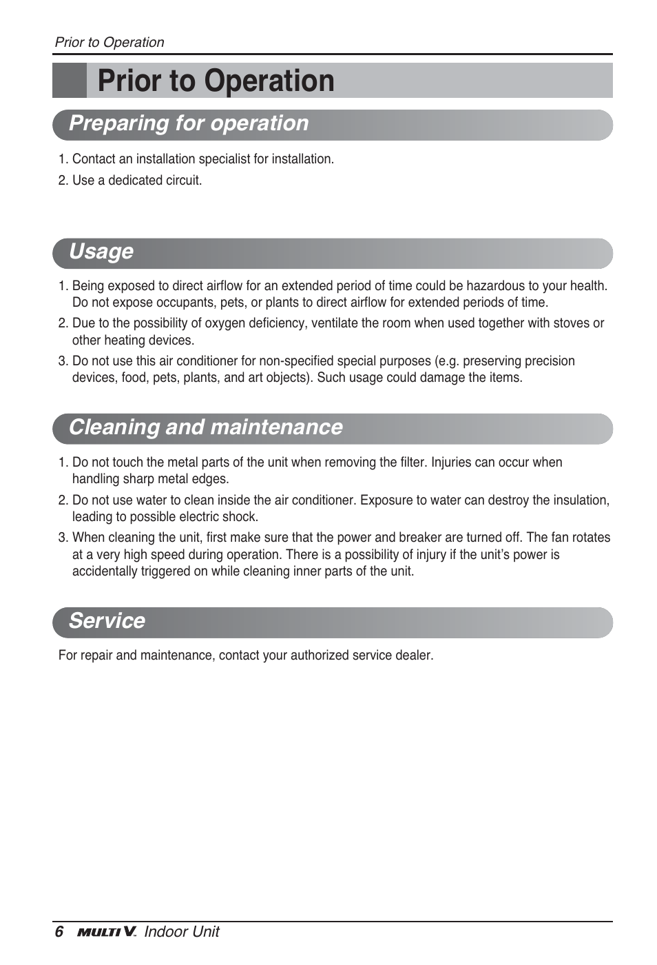 Prior to operation | LG ARNU12GSFV2 User Manual | Page 6 / 267