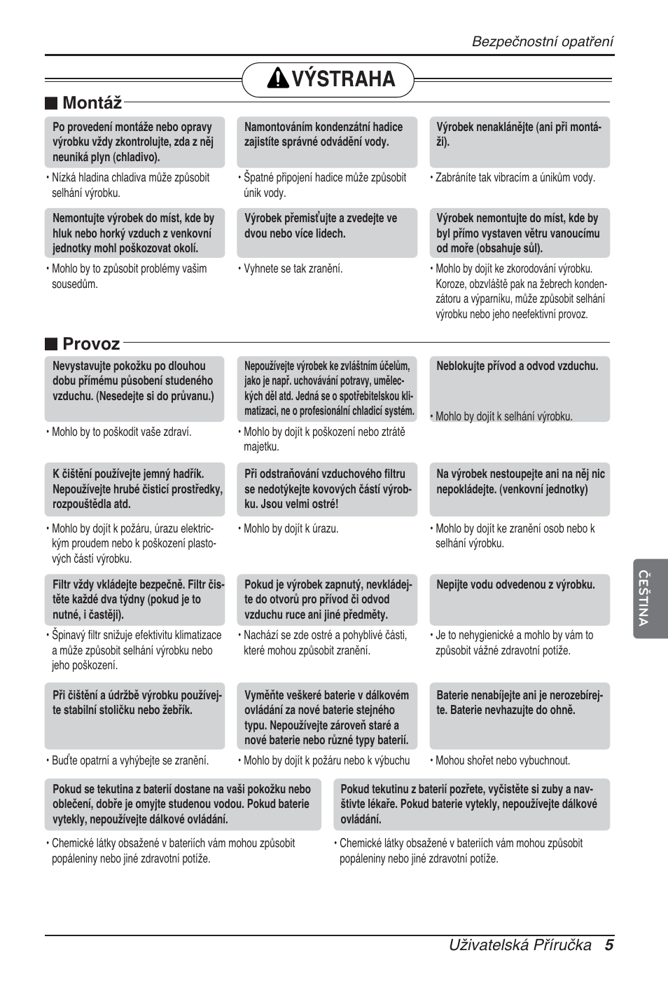 N provoz, N montáž, Uživatelská příručka 5 | LG ARNU12GSFV2 User Manual | Page 89 / 267