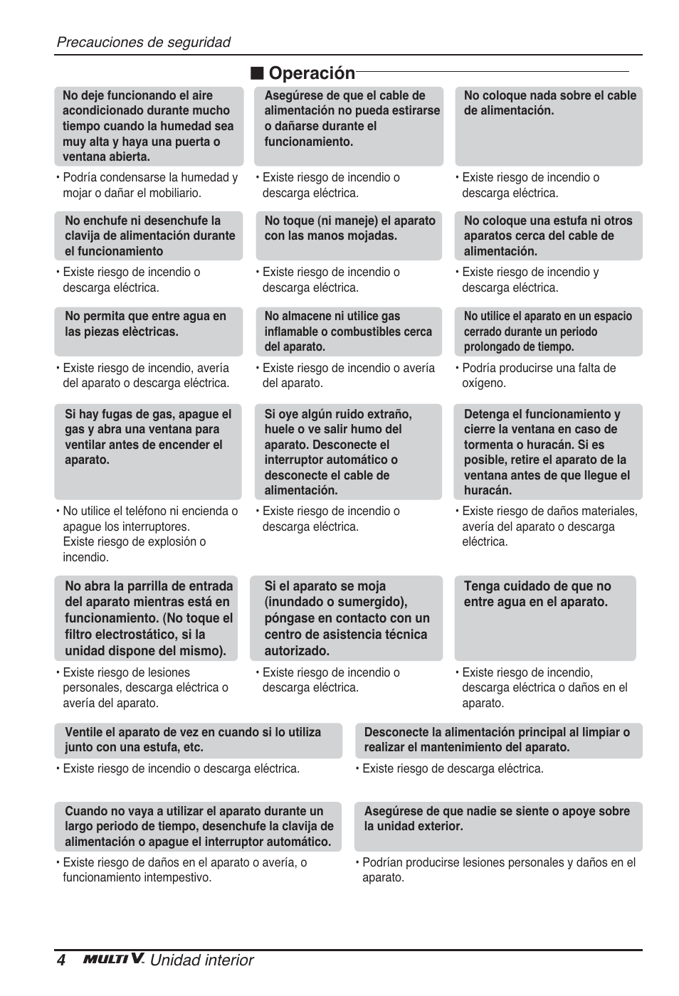 N operación, 4unidad interior | LG ARNU09GSBL2 User Manual | Page 28 / 109