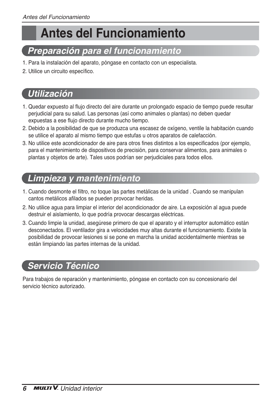 Antes del funcionamiento | LG ARNU09GSBL2 User Manual | Page 30 / 109