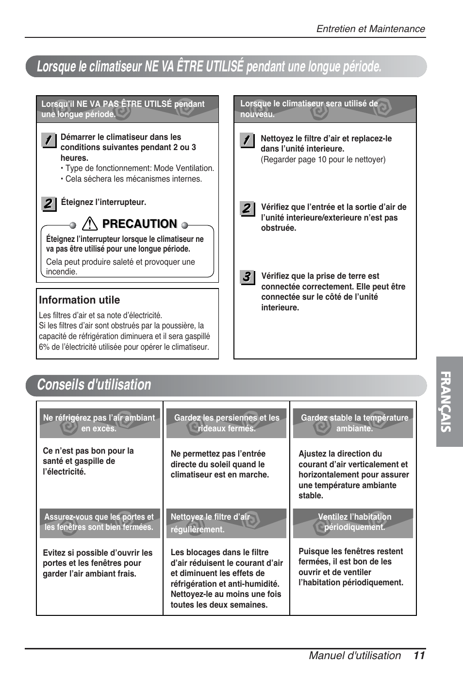 Français, Precaution | LG ARNU09GSBL2 User Manual | Page 47 / 109