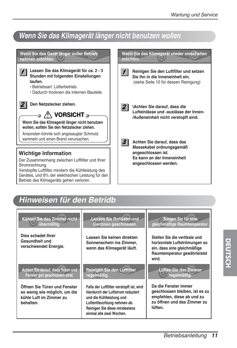 Deutsch, Vorsicht | LG ARNU09GSBL2 User Manual | Page 59 / 109