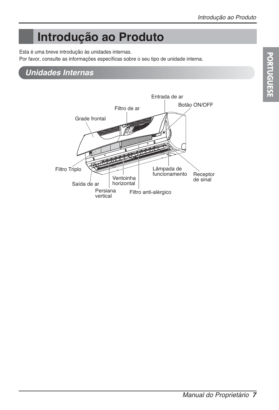 Introdução ao produto, Portuguese, Unidades internas | LG ARNU09GSBL2 User Manual | Page 67 / 109