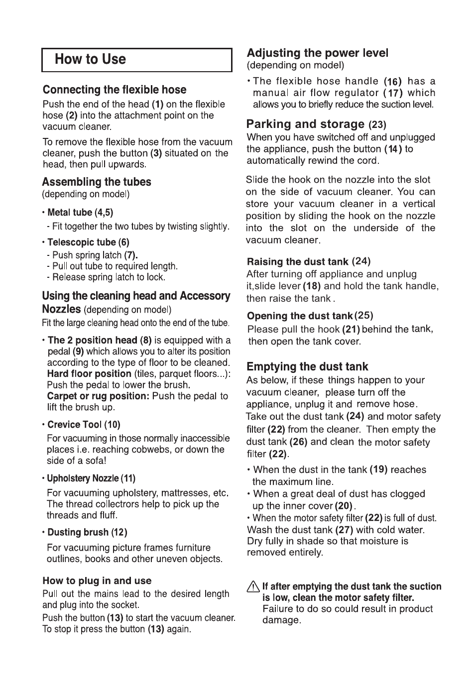 Parking and storage | LG VC2320NNTQ User Manual | Page 15 / 22