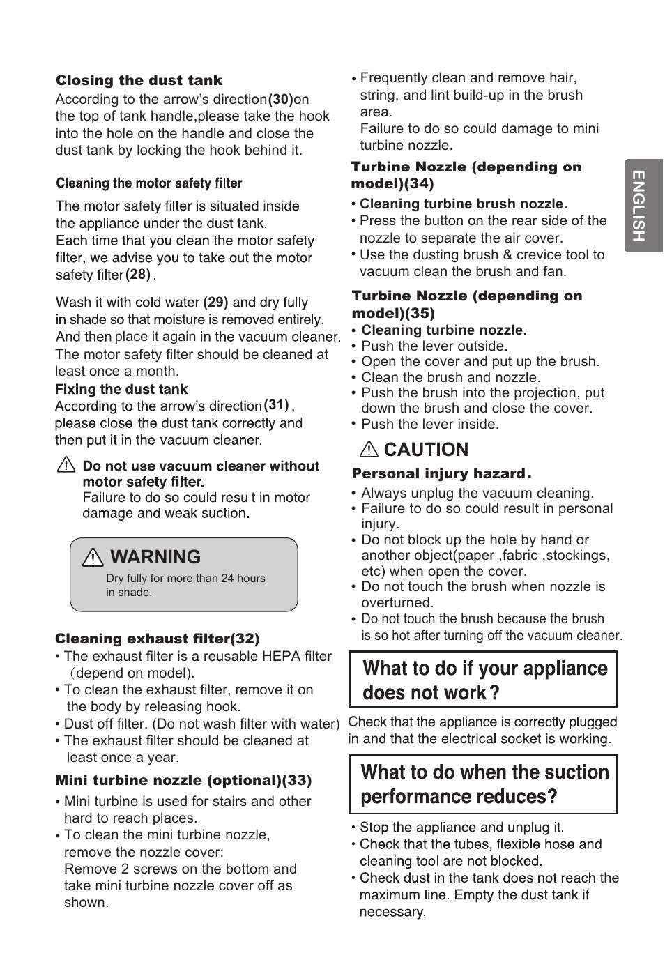 Warning, Caution | LG VC2320NNTQ User Manual | Page 16 / 22