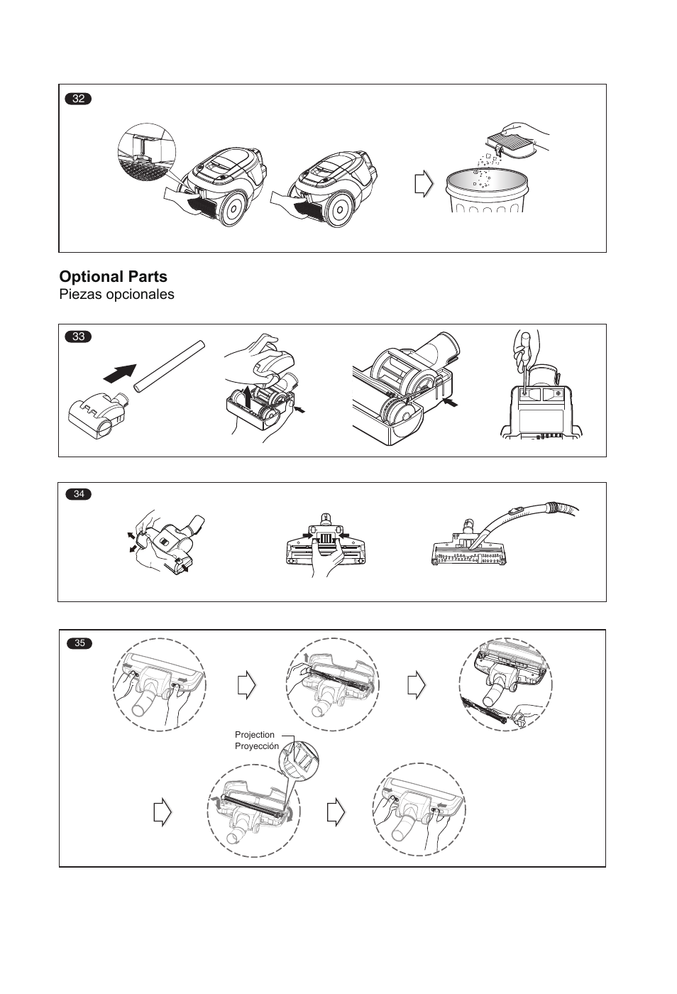 Optional parts, Piezas opcionales | LG VC2320NNTQ User Manual | Page 5 / 22