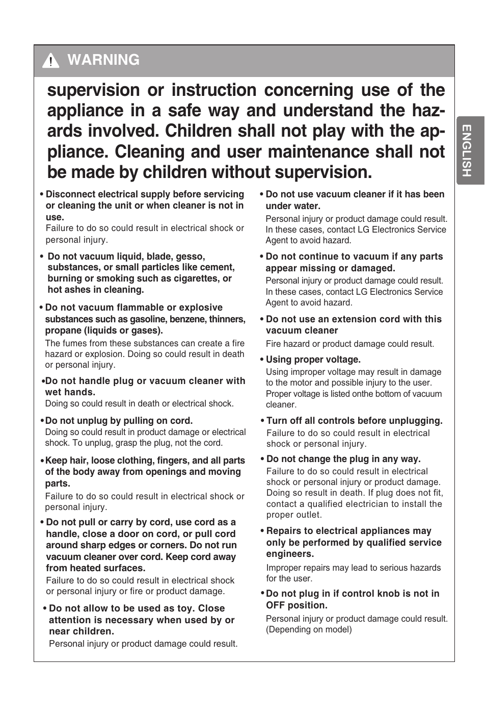 Warning | LG VC2320NNTQ User Manual | Page 8 / 22