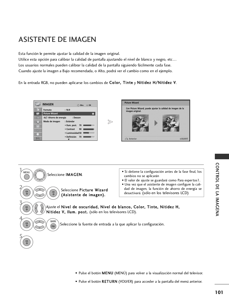 Asistente de imagen, Contr ol de la ima gena | LG 26LH2000 User Manual | Page 103 / 162