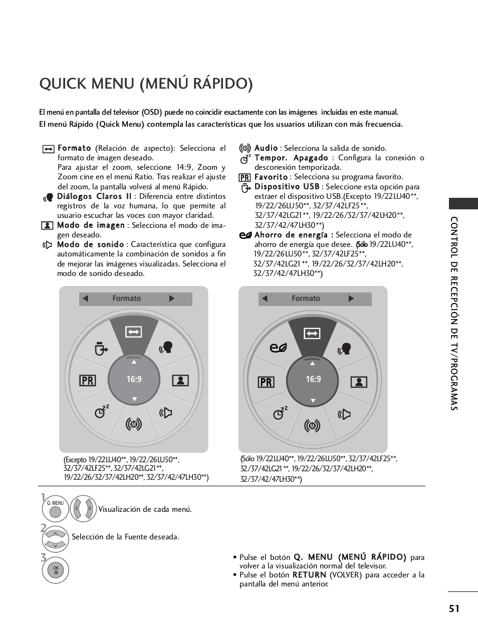 Quick menu (menú rápido) | LG 26LH2000 User Manual | Page 53 / 162