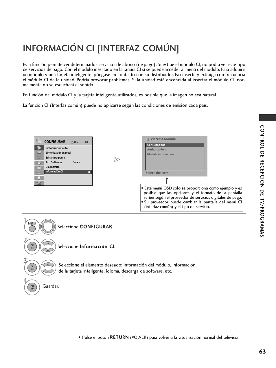 Información ci [interfaz común, Contr ol de recepción de tv/pr ogr amas | LG 26LH2000 User Manual | Page 65 / 162