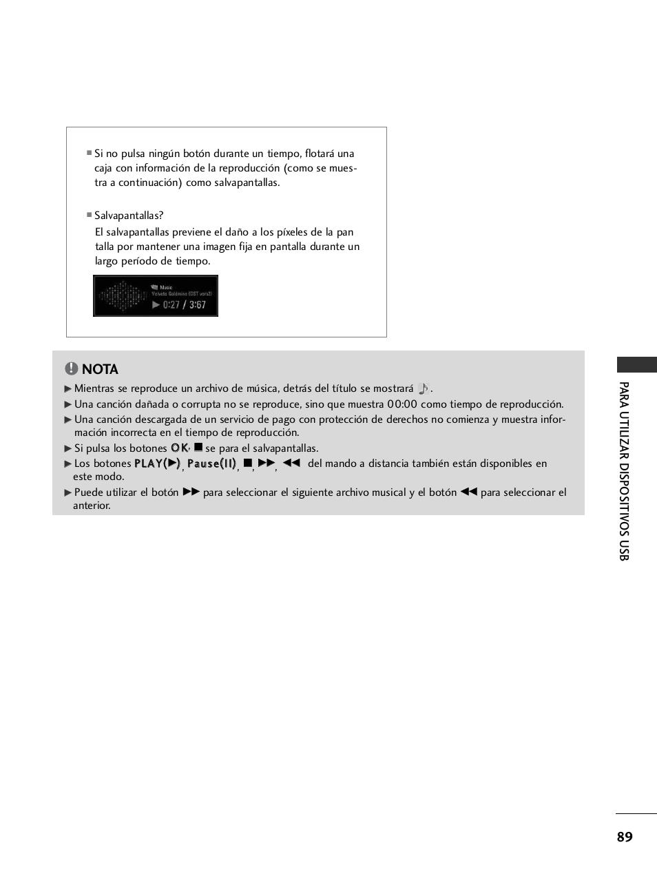 Nota, Par a utilizar dispositiv os usb | LG 26LH2000 User Manual | Page 91 / 162
