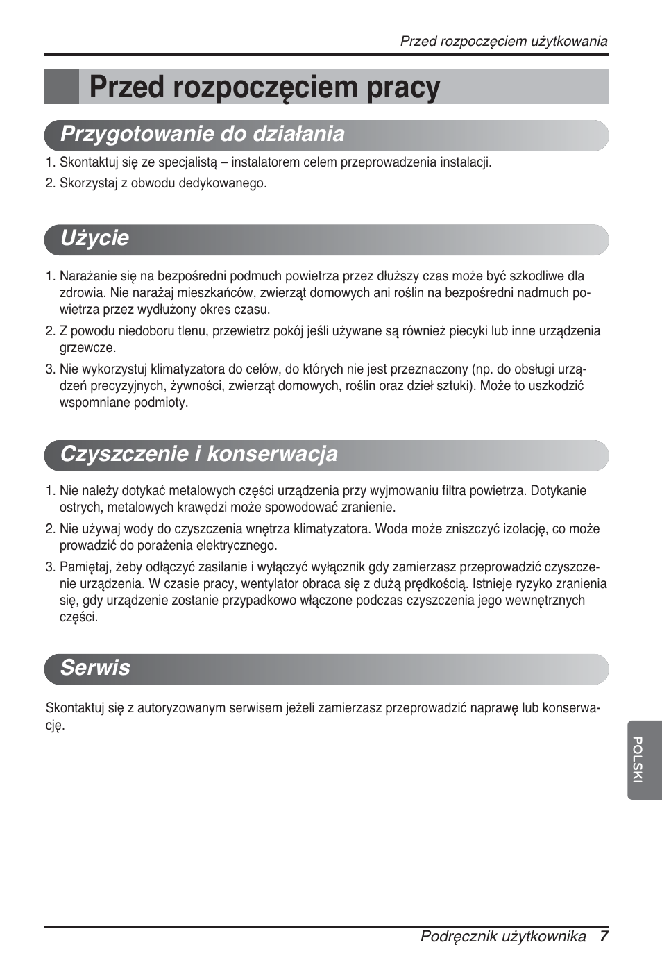 Przed rozpoczęciem pracy | LG ARNU15GQAA2 User Manual | Page 119 / 266