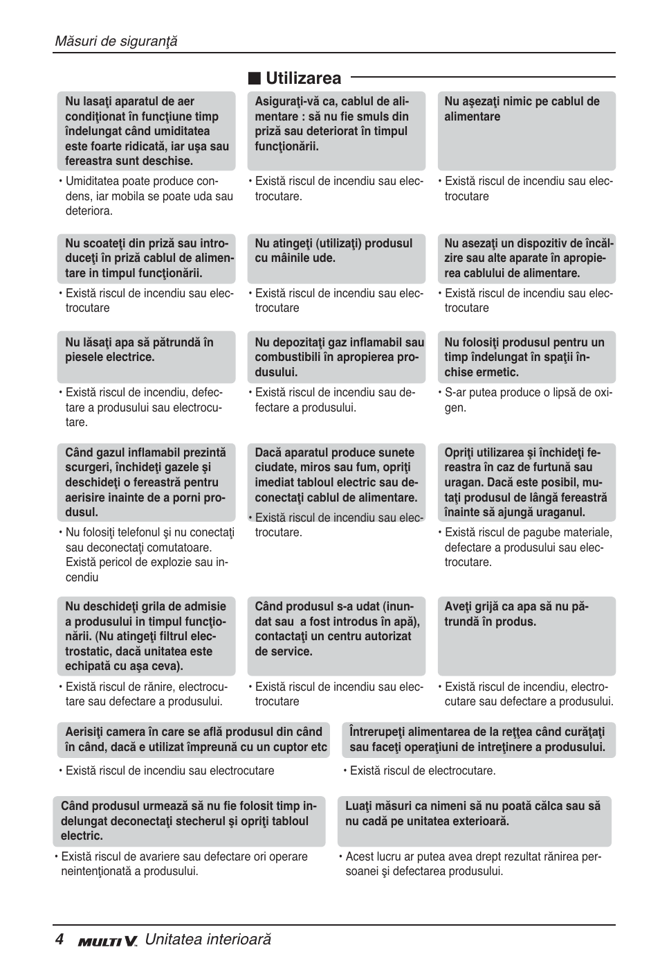 N utilizarea, 4unitatea interioară | LG ARNU15GQAA2 User Manual | Page 130 / 266