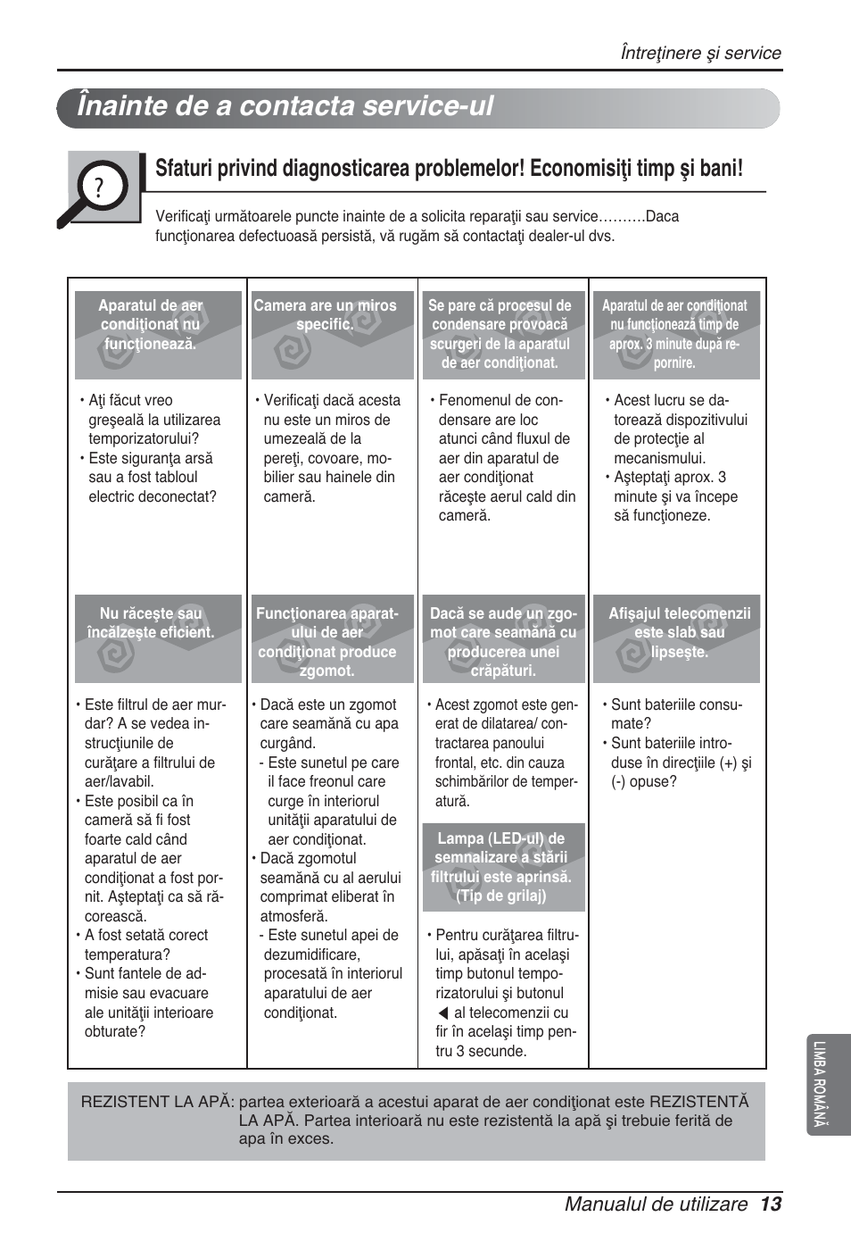 Înainte de a contacta service-ul, Manualul de utilizare 13 | LG ARNU15GQAA2 User Manual | Page 139 / 266