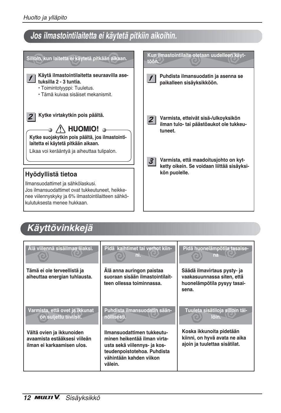 Huomio | LG ARNU15GQAA2 User Manual | Page 249 / 266