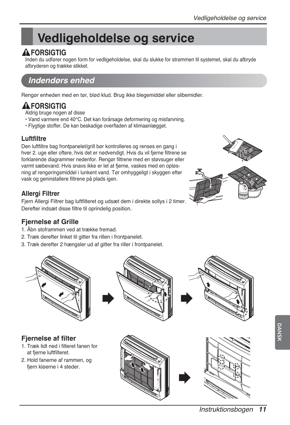 Vedligeholdelse og service, Indendørs enhed, Forsigtig | LG ARNU15GQAA2 User Manual | Page 262 / 266