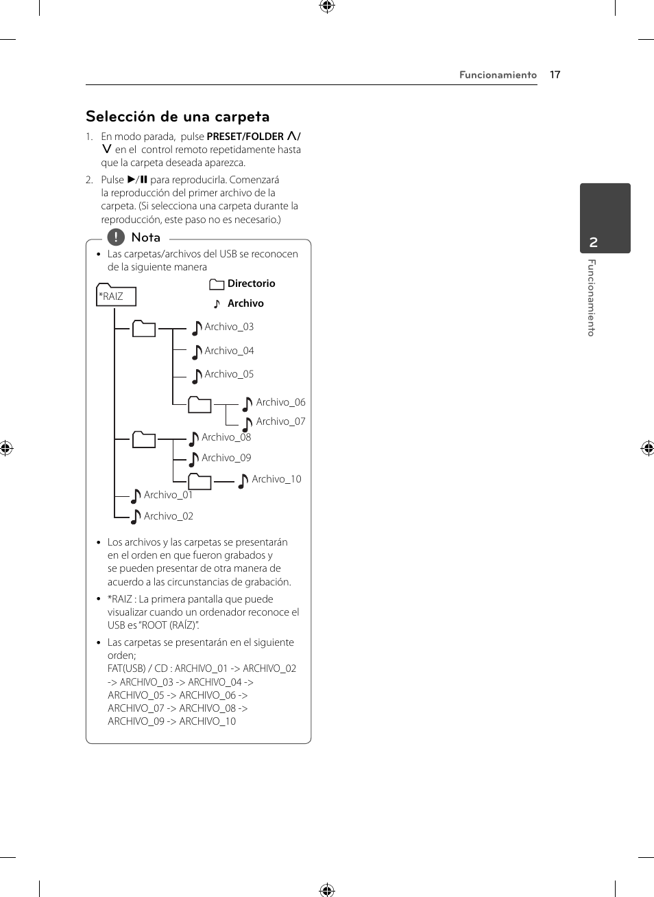 Selección de una carpeta | LG CM2531 User Manual | Page 17 / 26