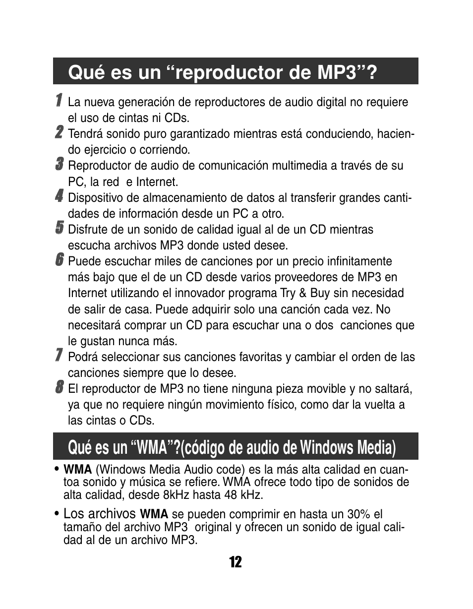 Qué es un “reproductor de mp3, Qué es un “wma”?(código de audio de windows media) | LG MF-FD150TS User Manual | Page 12 / 56