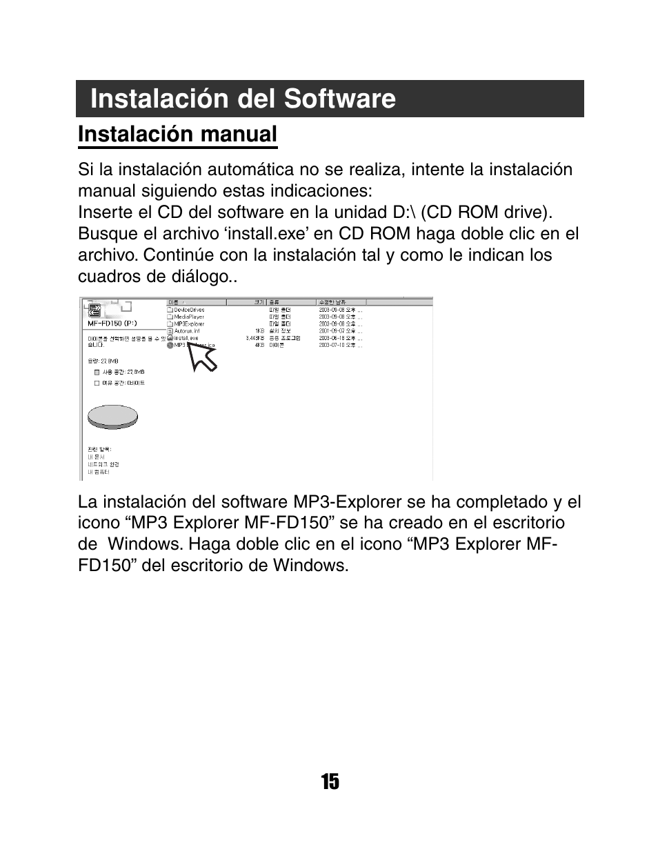 Instalación del software | LG MF-FD150TS User Manual | Page 15 / 56