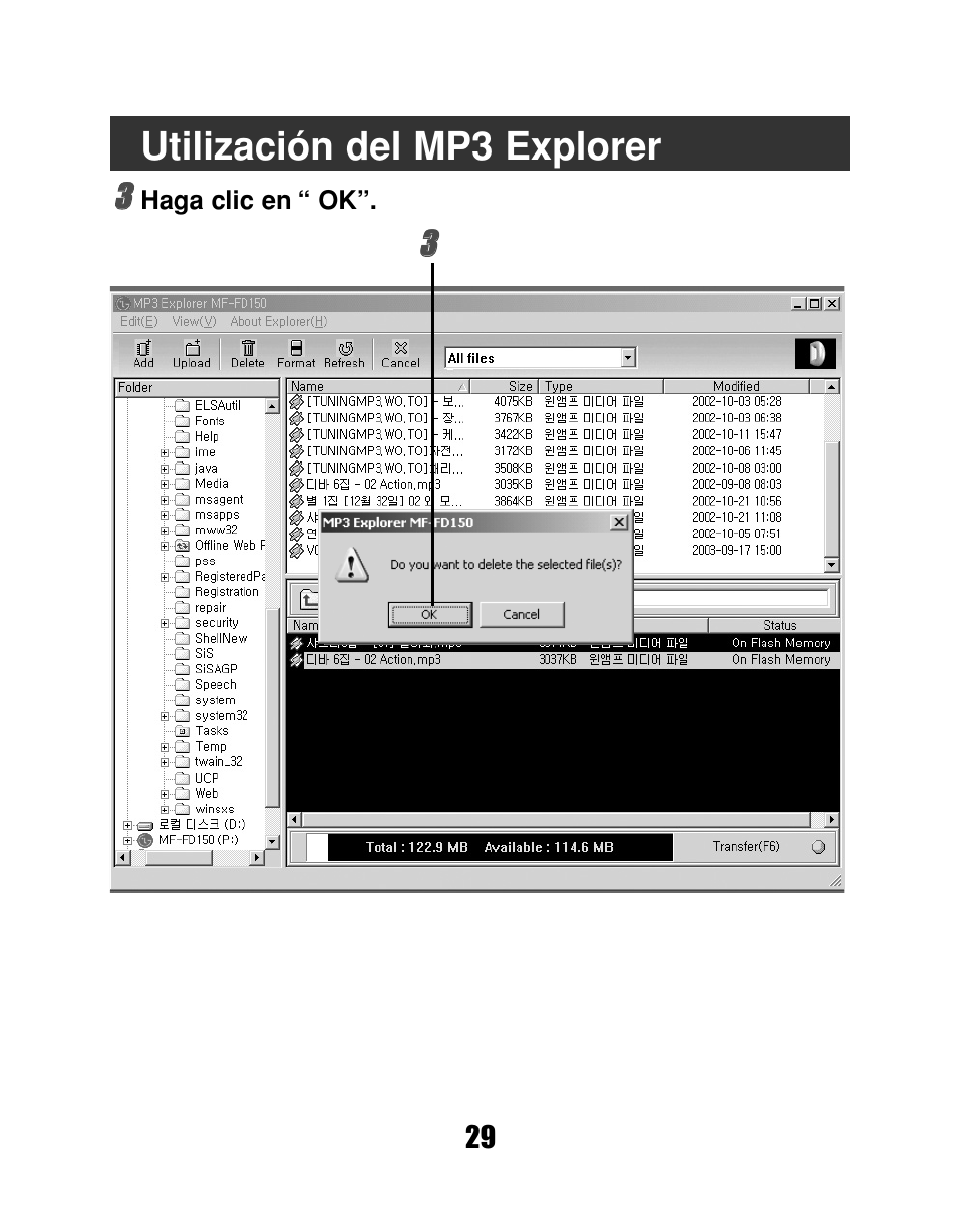 Utilización del mp3 explorer | LG MF-FD150TS User Manual | Page 29 / 56