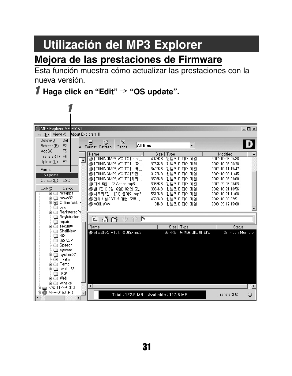 Utilización del mp3 explorer | LG MF-FD150TS User Manual | Page 31 / 56