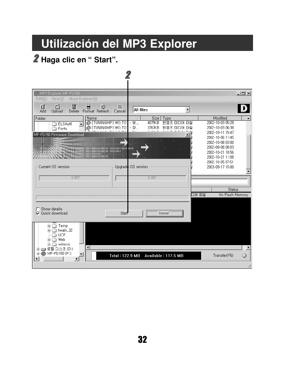 Utilización del mp3 explorer | LG MF-FD150TS User Manual | Page 32 / 56