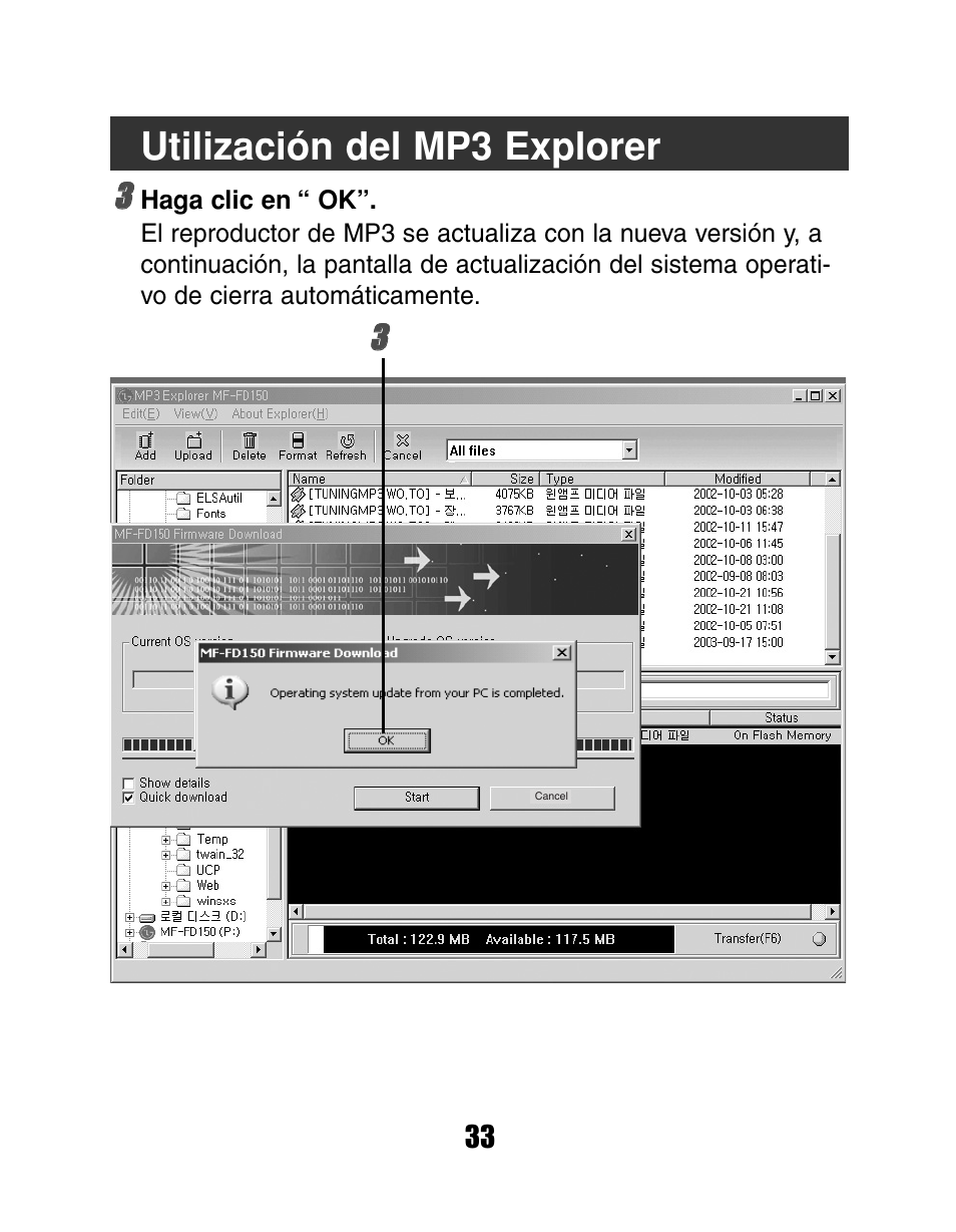 Utilización del mp3 explorer | LG MF-FD150TS User Manual | Page 33 / 56