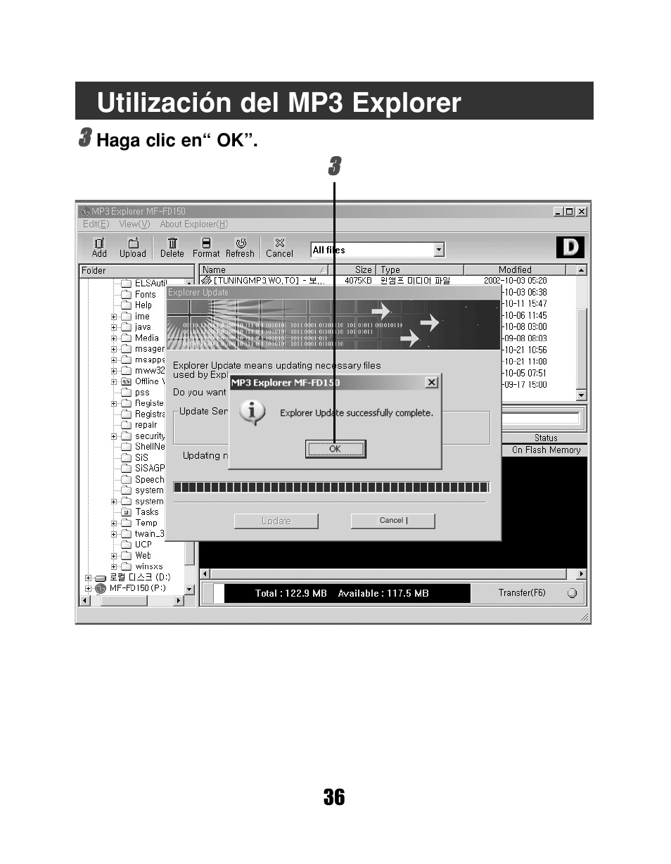 Utilización del mp3 explorer | LG MF-FD150TS User Manual | Page 36 / 56