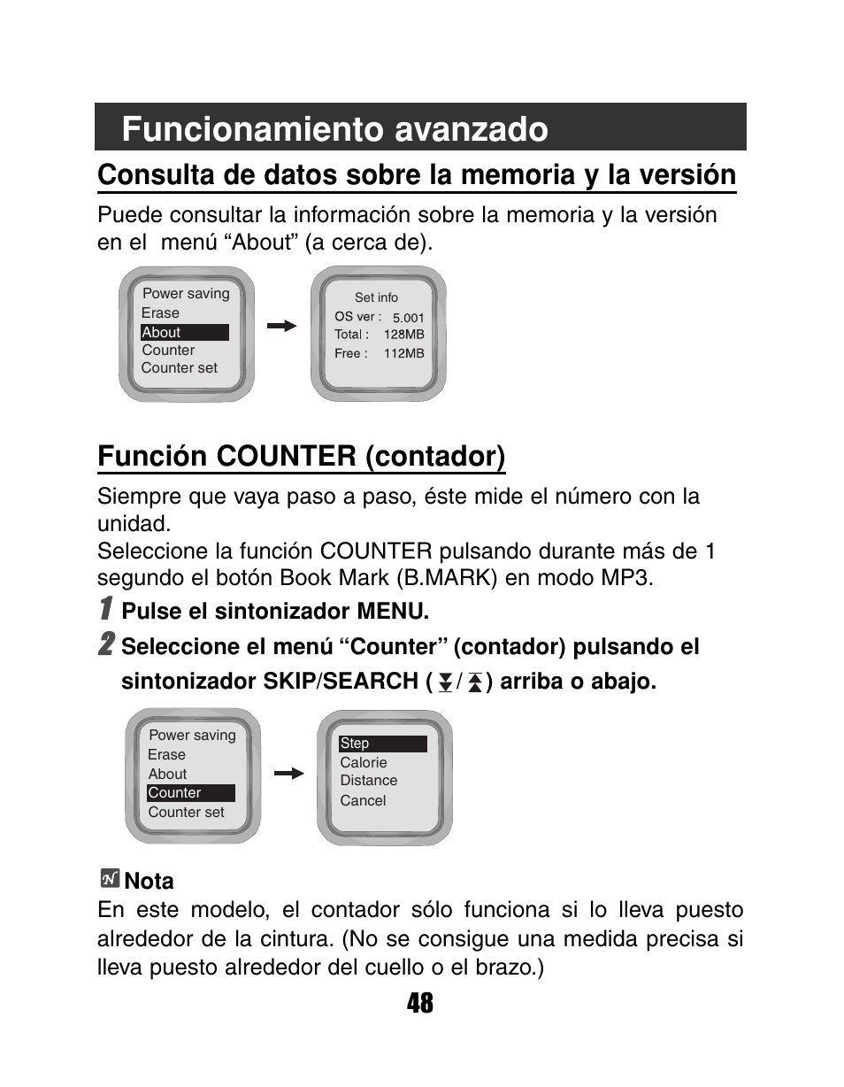 Funcionamiento avanzado, Función counter (contador) | LG MF-FD150TS User Manual | Page 48 / 56