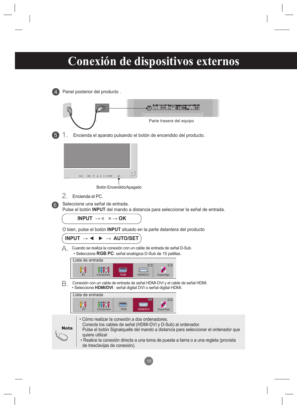 Conexión de dispositivos externos | LG 47VT30MS-B User Manual | Page 10 / 87