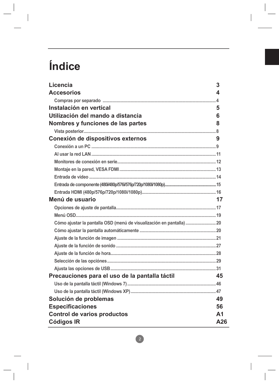 Índice | LG 47VT30MS-B User Manual | Page 2 / 87