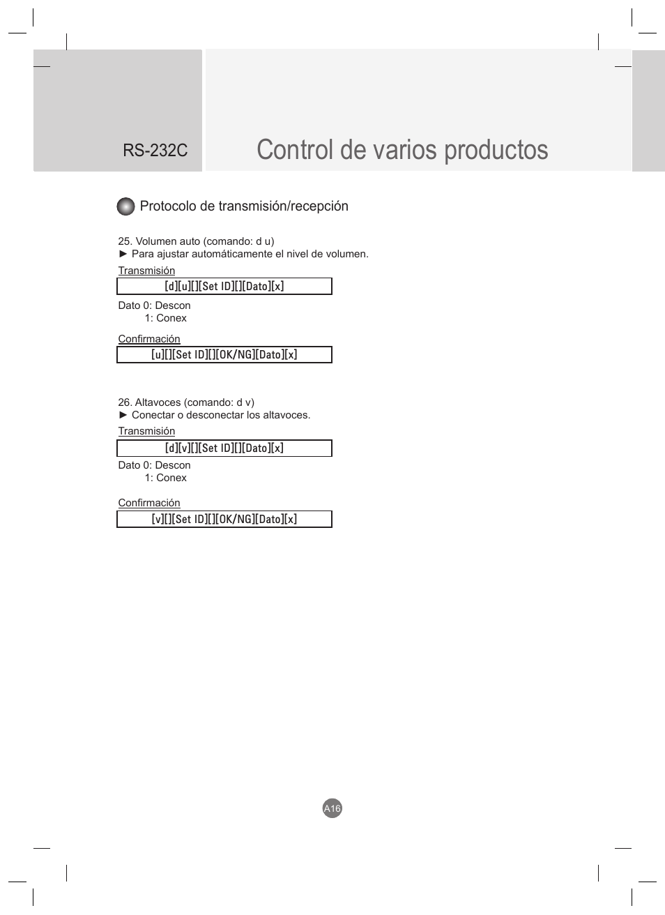 Control de varios productos, Rs-232c | LG 47VT30MS-B User Manual | Page 74 / 87