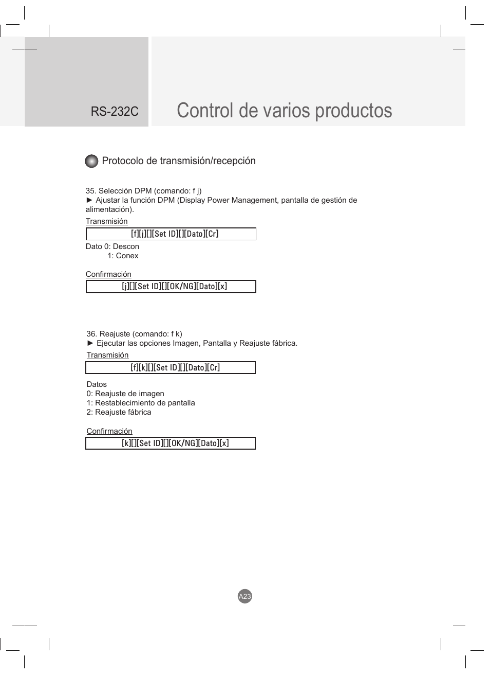 Control de varios productos, Rs-232c | LG 47VT30MS-B User Manual | Page 81 / 87