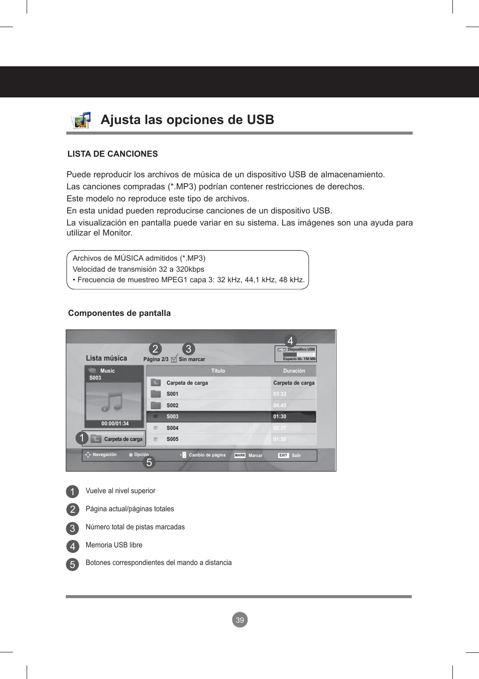 Menú de usuario, Ajusta las opciones de usb | LG monitor-M3704CCBA User Manual | Page 39 / 88