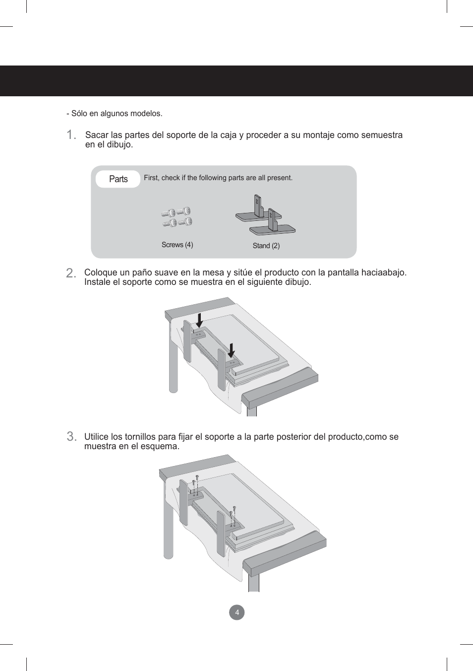 Instalar el soporte | LG monitor-M3704CCBA User Manual | Page 4 / 88