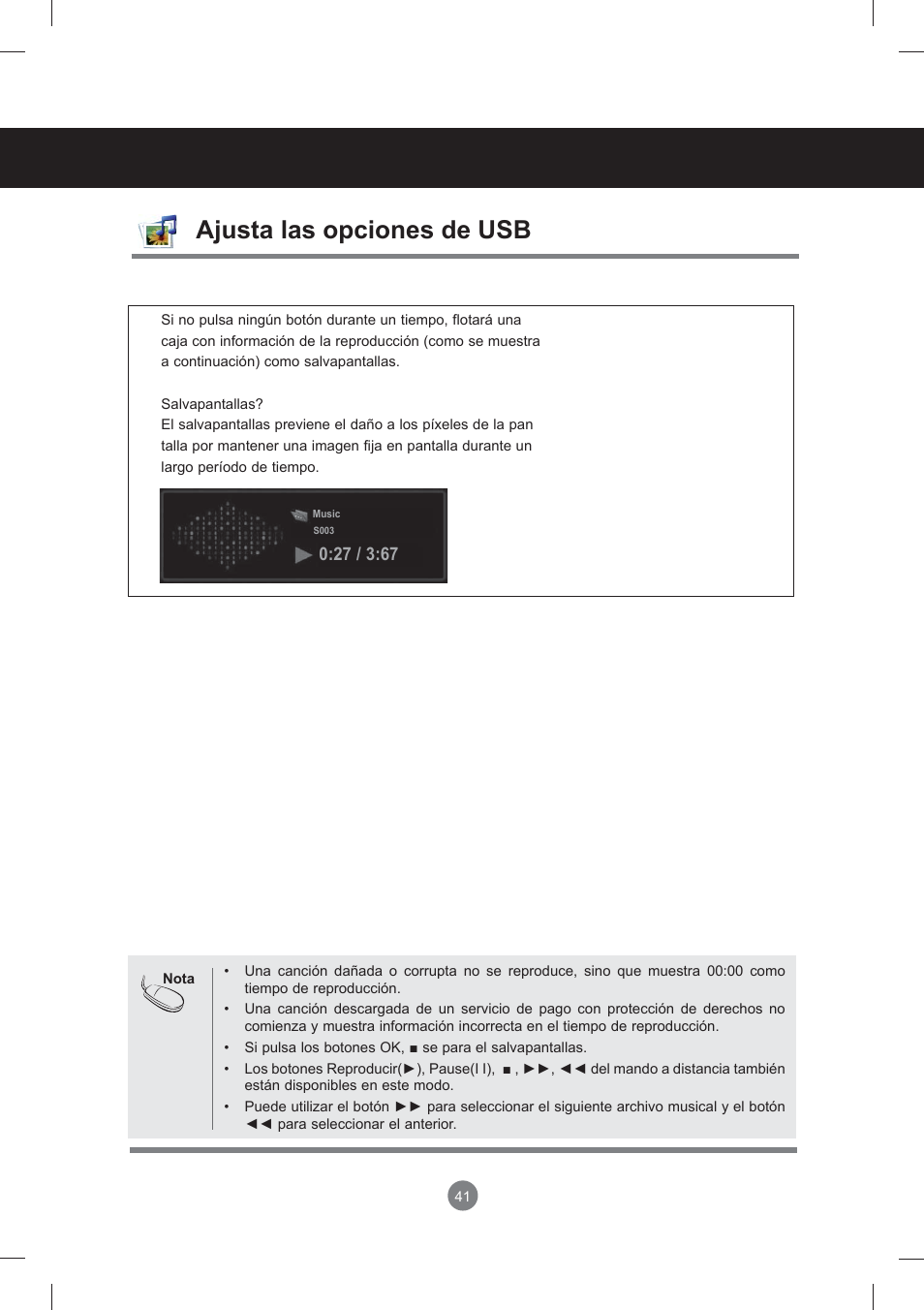 Menú de usuario, Ajusta las opciones de usb | LG monitor-M3704CCBA User Manual | Page 41 / 88