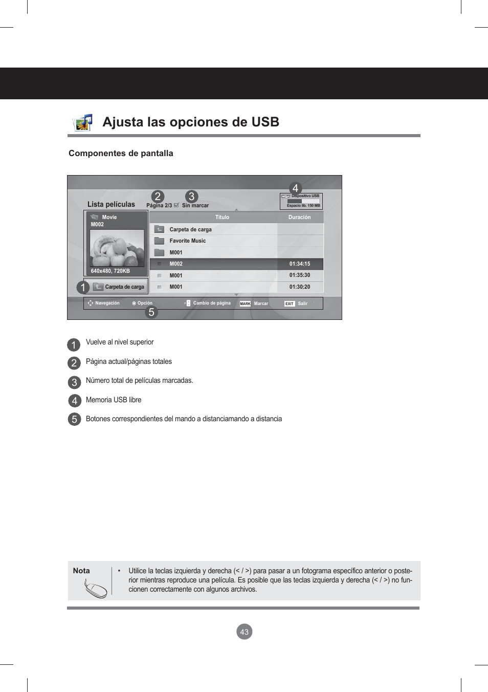 Menú de usuario, Ajusta las opciones de usb | LG monitor-M3704CCBA User Manual | Page 43 / 88