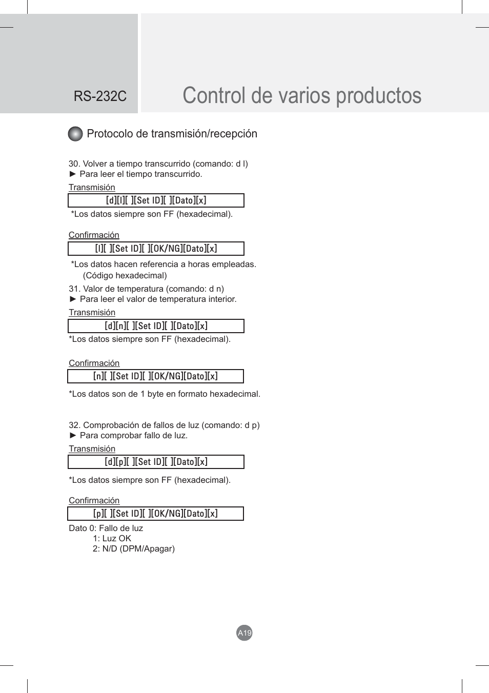 Control de varios productos, Rs-232c | LG monitor-M3704CCBA User Manual | Page 72 / 88