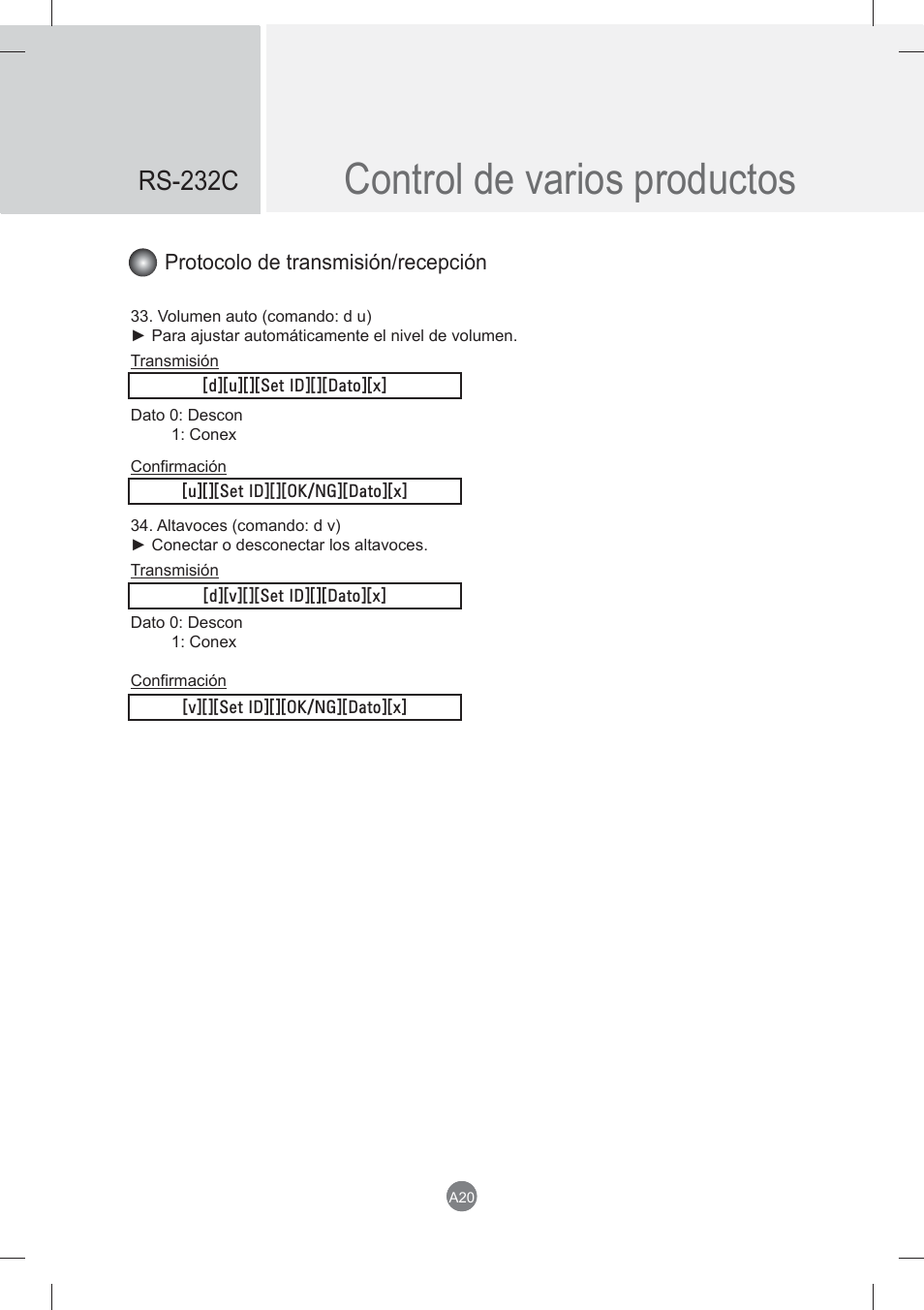 Control de varios productos, Rs-232c | LG monitor-M3704CCBA User Manual | Page 73 / 88