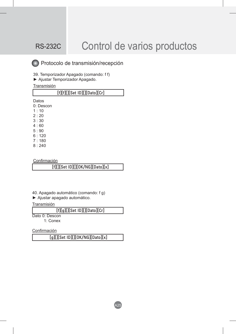 Control de varios productos, Rs-232c | LG monitor-M3704CCBA User Manual | Page 78 / 88