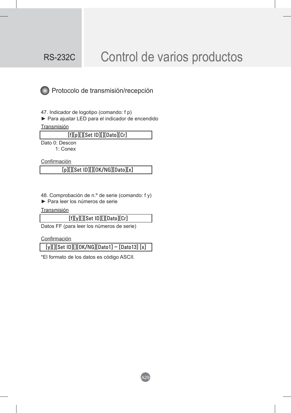 Control de varios productos, Rs-232c | LG monitor-M3704CCBA User Manual | Page 82 / 88