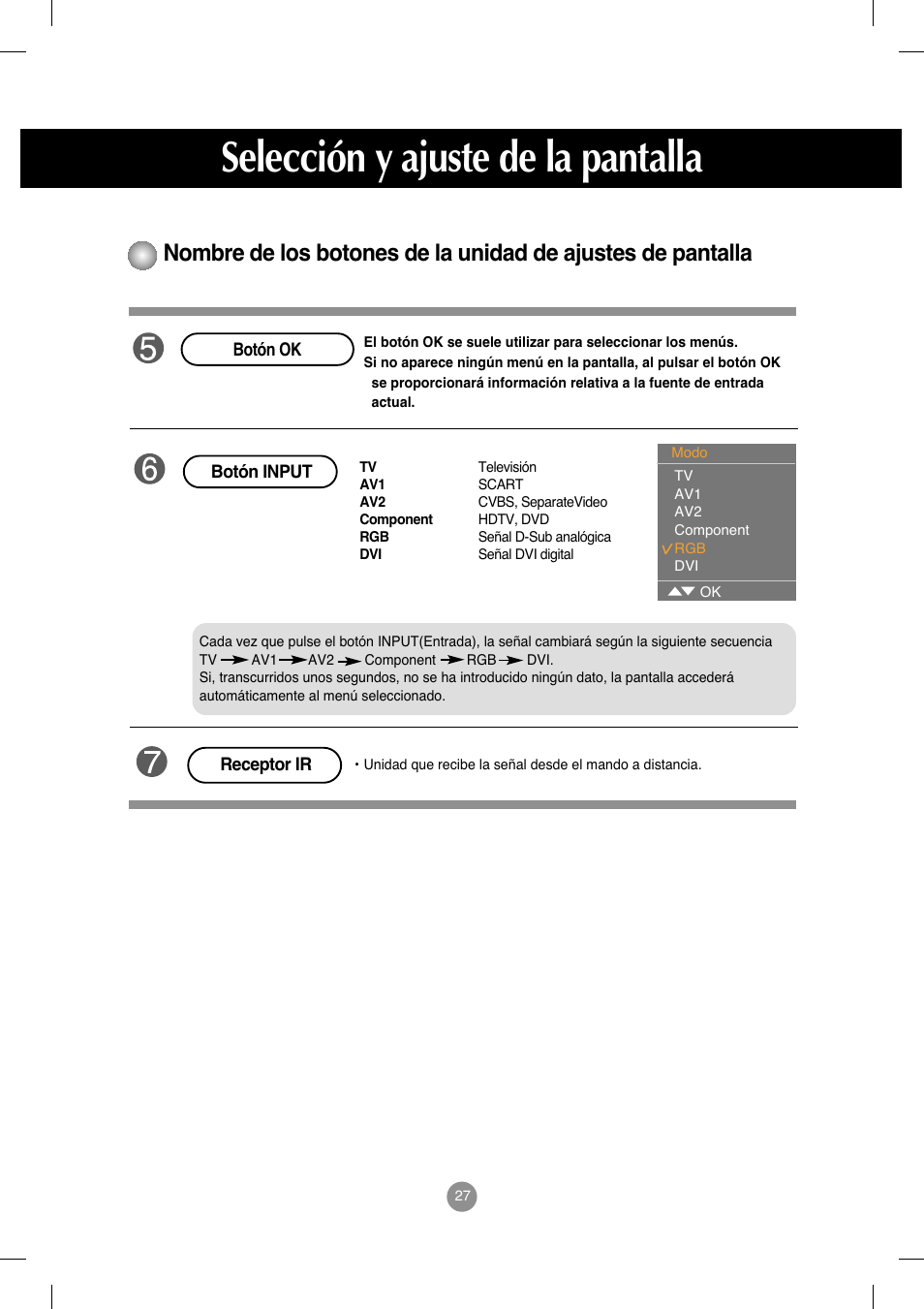 Selección y ajuste de la pantalla | LG M208WA-BZ User Manual | Page 28 / 49