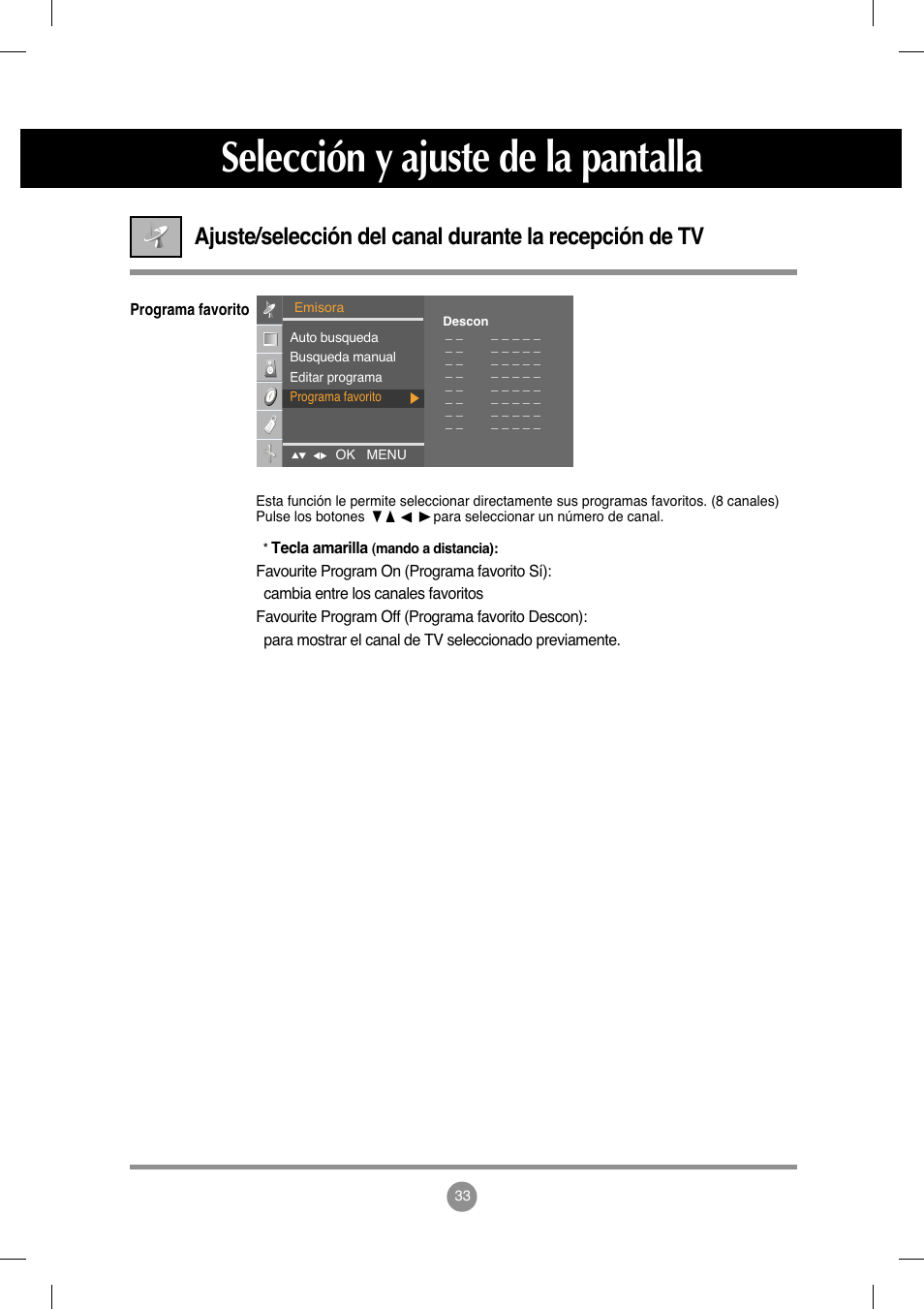 Selección y ajuste de la pantalla | LG M208WA-BZ User Manual | Page 34 / 49