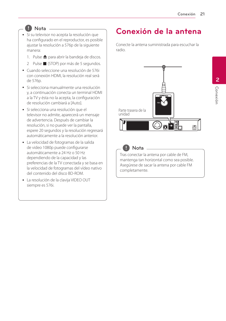 Conexión de la antena | LG BH6220S User Manual | Page 21 / 74